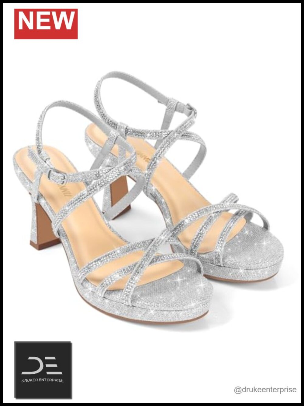 PIZZ ANNU Women's Stellora Platform High Heels Block Chunky Strappy Sparkly - Picture 4 of 6